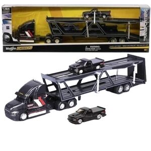 MACK TRANSPORTER HAULER OPEN TRAILER w/ 1993 CHEVY454 SS 1/64 BLACK MAISTO